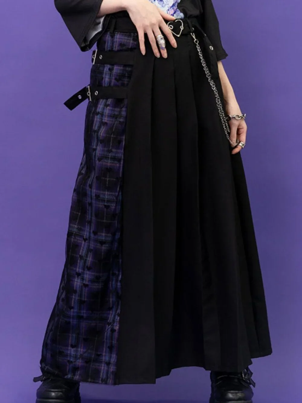 NEW ACDC RAG Love Punk Purple Pleated Long Skirt